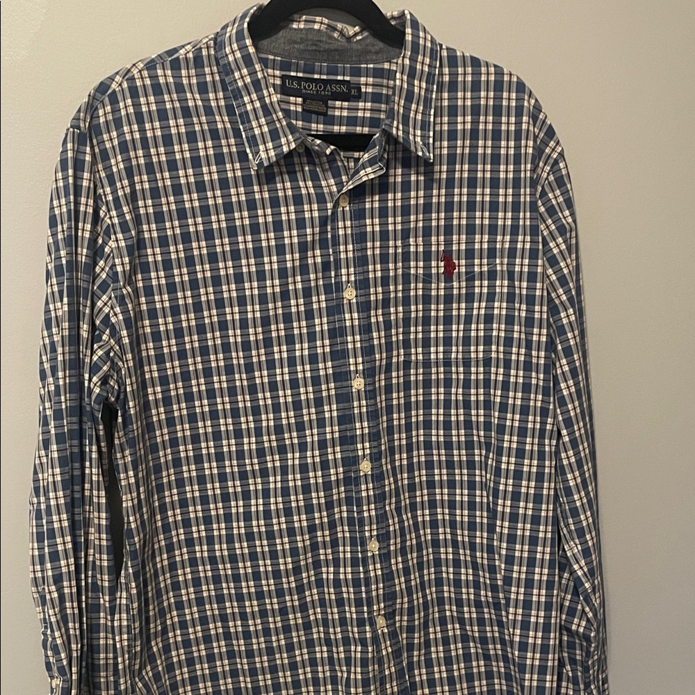 U.S.‎ Polo Assn. Navy & White Plaid Button-Down Shirt with Red Logo